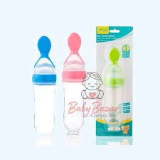 Silicone Baby Toddler Feeding Bottle with Spoon Fresh Food Cereal Squeeze Feeder Hot