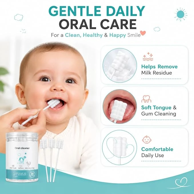 Baby Oral Cleaner Swabs for Newborn & Infants (0–36 Months) | Disposable Tongue & Gum Cleaning Sticks | Soft Cotton Gauze | 360° Gentle Oral Care