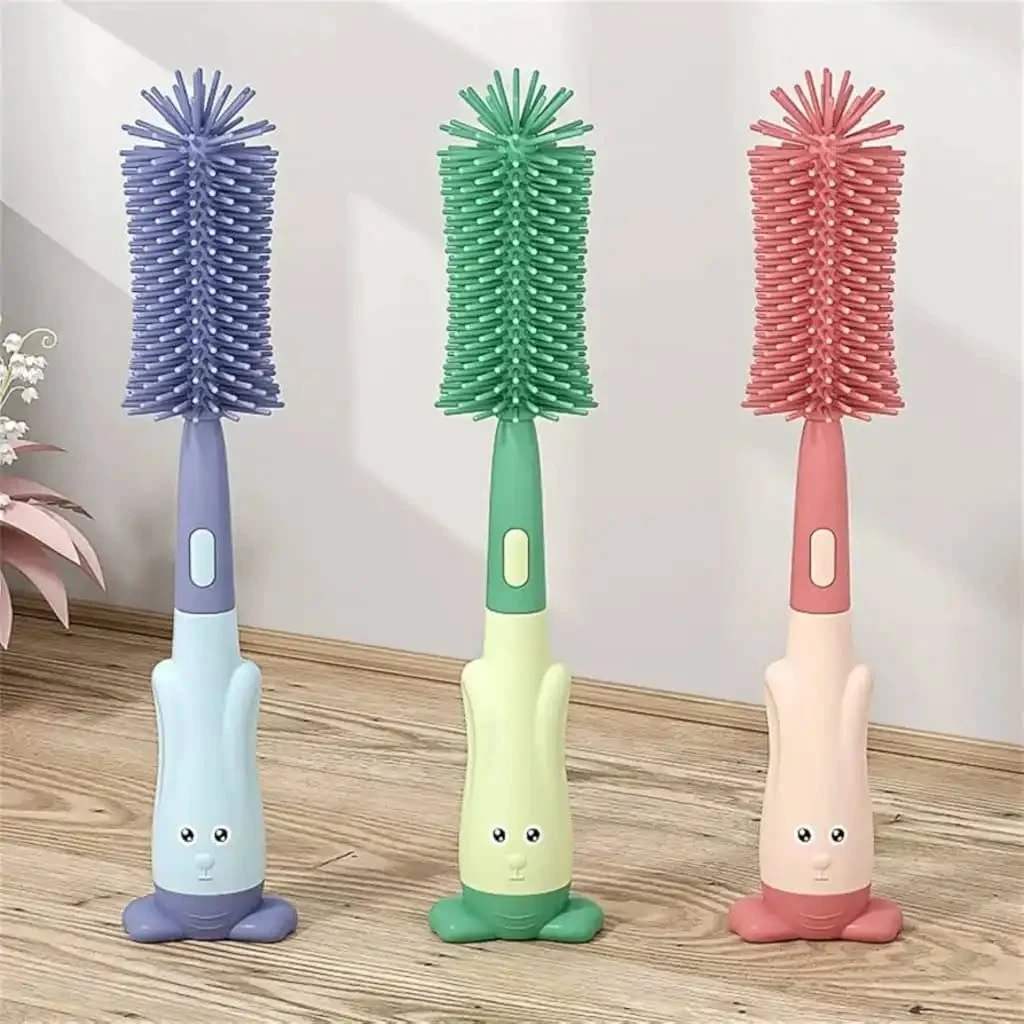 Baby Bottle Brush Cleaning Set 3 in 1 Rotating Silicone Bottle Cleaning Brush Flexible Water Bottle Brush for Cleaning Long Handle Dish Scrub Brush for Cups friendly