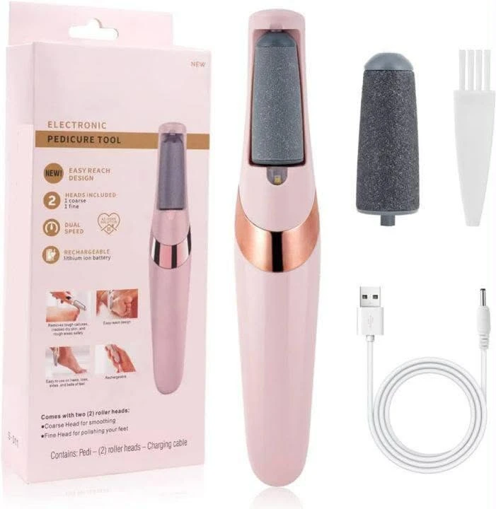Pretty Gril Flawless Pedi Electronic Pedicure Tool with Two Roller Heads & Charging Cable