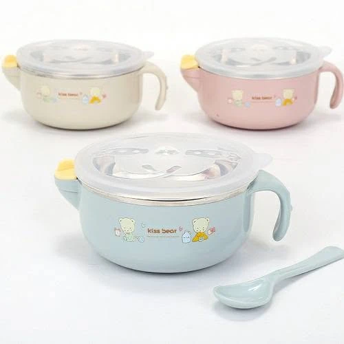 Stainless Steel Baby Food Container | Baby Feeding Bowl with Lids Handles & Spoon-1pcs