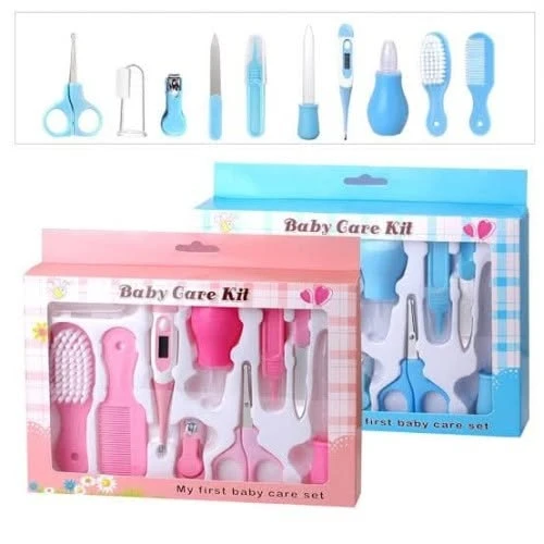 Baby Care Kit, 10 Pcs Convenient Healthcare Grooming Set Essential Daily Care Tool Nail Clipper Manicure Safety Scissors Nose Cleaner Hair Brush Comb Personal Care Kit for newborn Toddler Infant