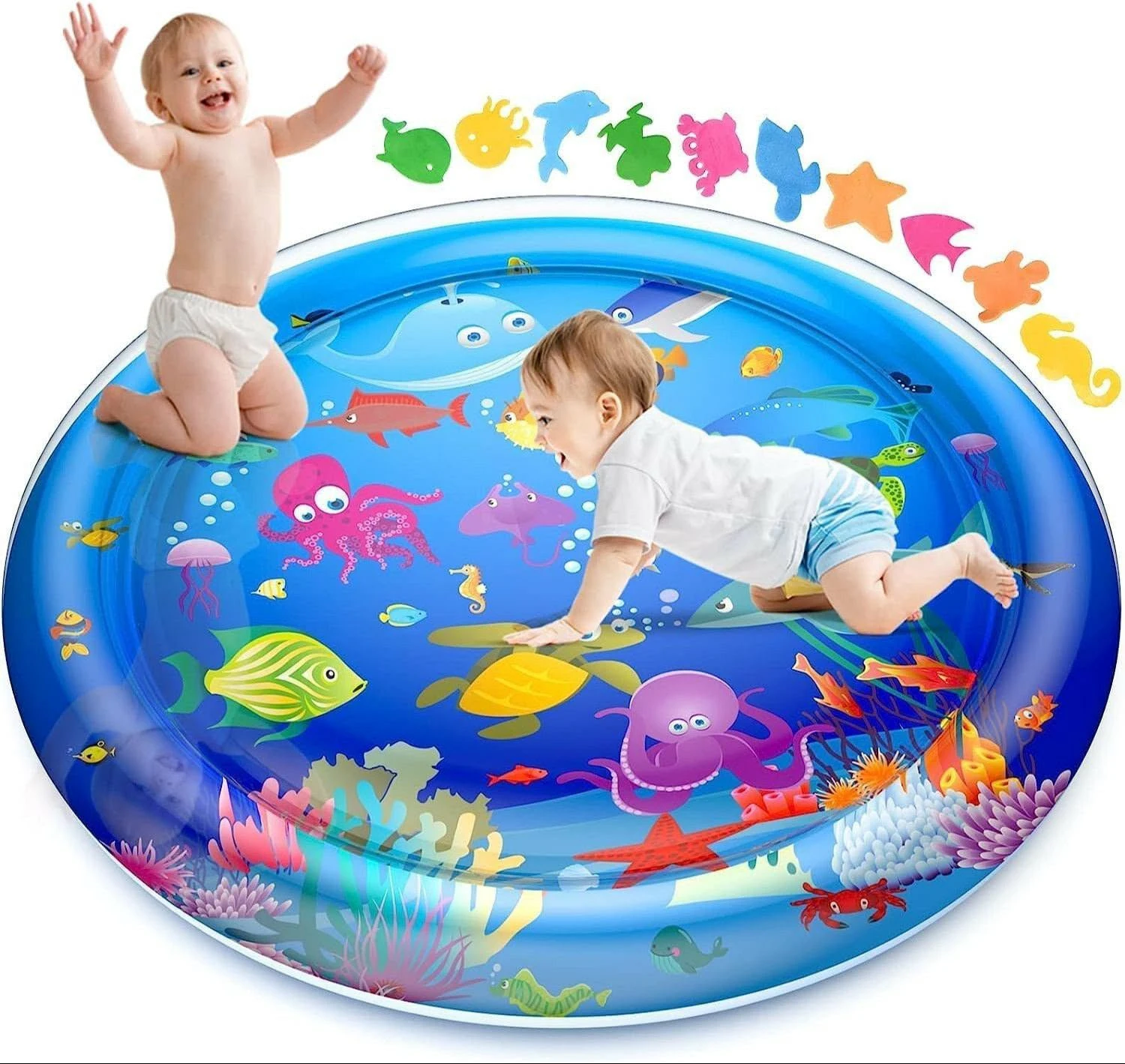 Baby Water Play Mat for Kids, Tummy Time Inflatable Water Play Leak Proof Mat, Sensory and Fun Activity Toy for Infant Toddlers, Water Fish Mat for Babies 3-18 Months, Rectangular Big 66x50cm