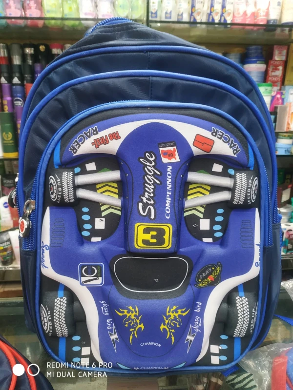 3D Racing Cars Design Waterproof Kindergarten Book Bag Boy's Schoolbags for Children Elementary School Backpack Bookbags for Kids, Blue, Medium:H14.56*L11*W6.69in,