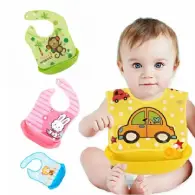 Kids waterproof 3D detachable eating bib for food, with pocket Baby Dining Bib