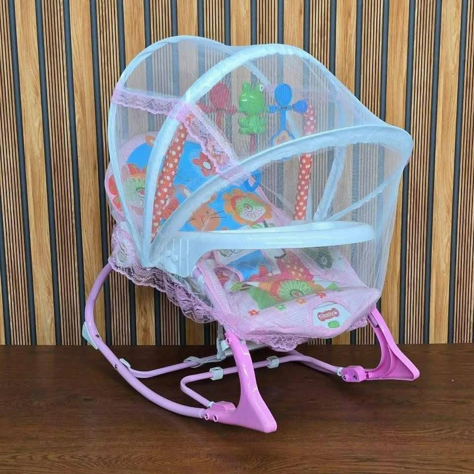 Baby Rocking Chair with Mosquito Net – Foldable Infant Sleeper Cradle Seat | Portable Baby Bouncer Bed