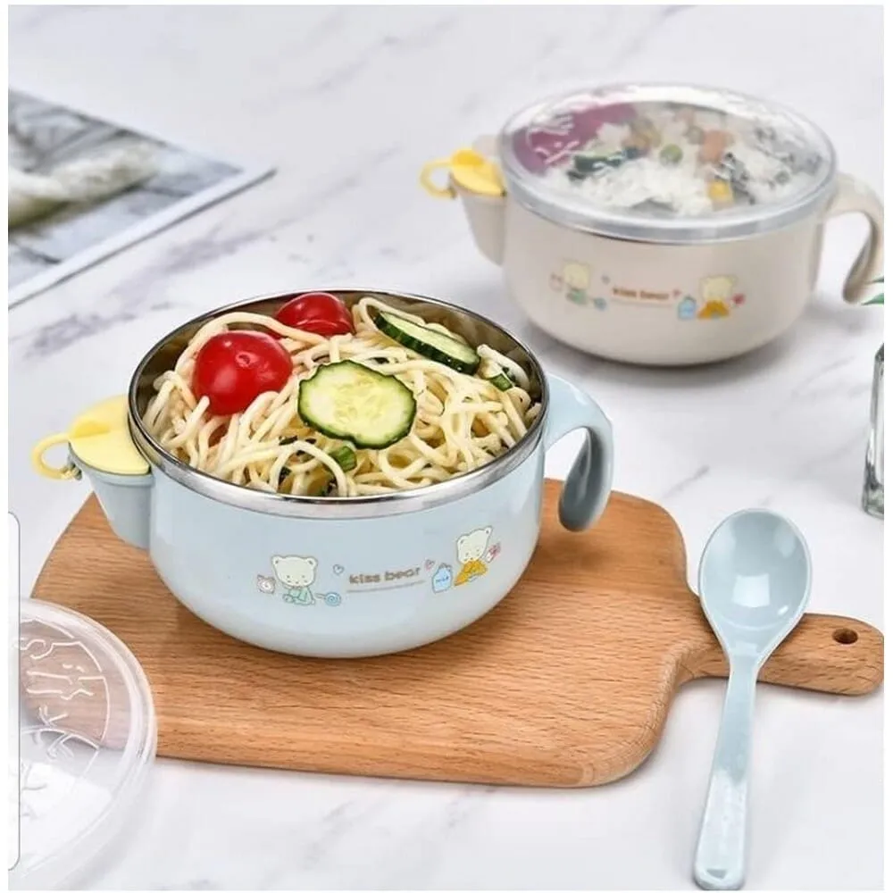 Stainless Steel Baby Food Container | Baby Feeding Bowl with Lids Handles & Spoon-1pcs
