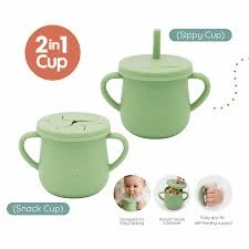 Baby Silicone Double Lids Feeding Cup With Handle Sippy BPA Free Toddlers Learning Drinkware Children Soft Straw Cups Tableware