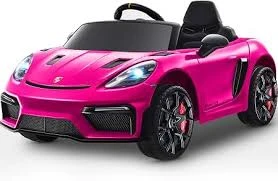 Porsche 718 12V Power Kids Ride on Car with Remote Control, Kids Electric Car to Drive, Toddler Car with Bluetooth/MP3/Lights, Gift for Boys Girls Aged 3-5, Pink