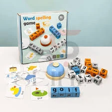 Kids Wooden Word Spelling Game with Bell & Flash Cards | Cognitive Learning Toy for Kids | Montessori Alphabet Matching Toy | English Word Learning Educational Blocks for Preschool & Toddlers | Early