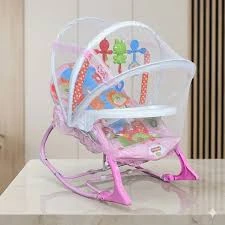 Baby Rocking Chair with Mosquito Net – Foldable Infant Sleeper Cradle Seat | Portable Baby Bouncer Bed