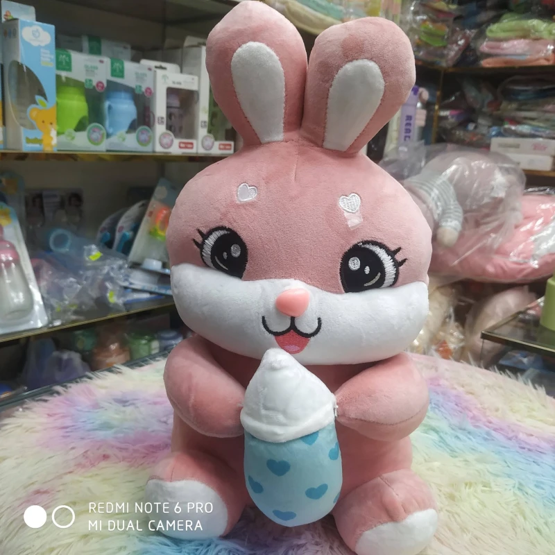 Large Baby Bottle Rabbit Plush Toy Bow Hold Baby Cute Super Soft Rabbit Doll