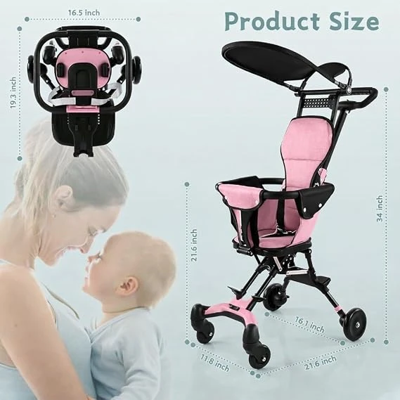 Tiny Baby Stroller Pram| New Born/Safety Harness| with Sunshade,Foldable Baby Trolley with 2-Position Adjustable, 3 Point Safety Belt, Baby Pram Stroller for Kids with Canopy & Parent Handle (MULTI CO